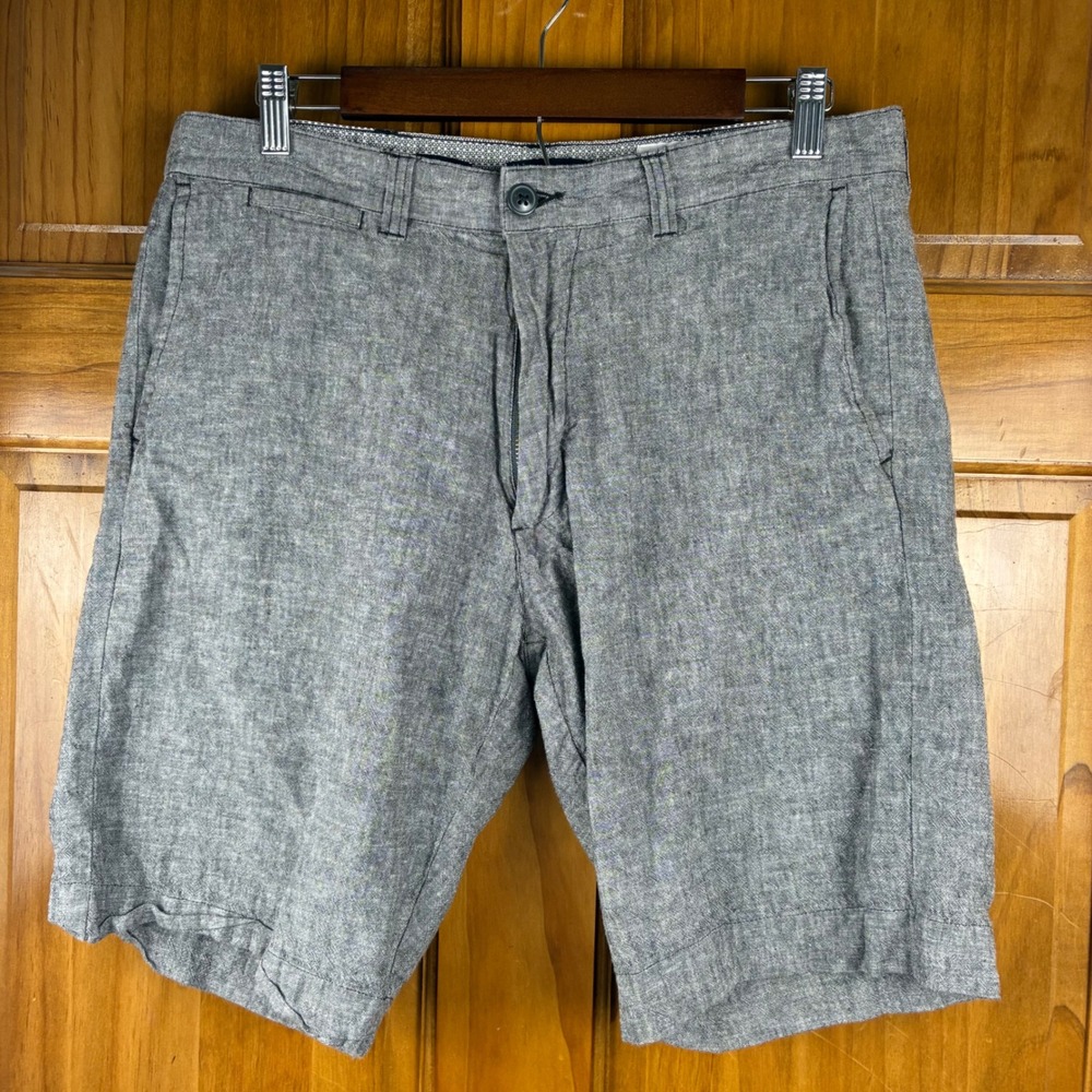 Bruno Mens Sz 34 Classic Fit Washable Linen Blend Shorts Grey Coastal Travel